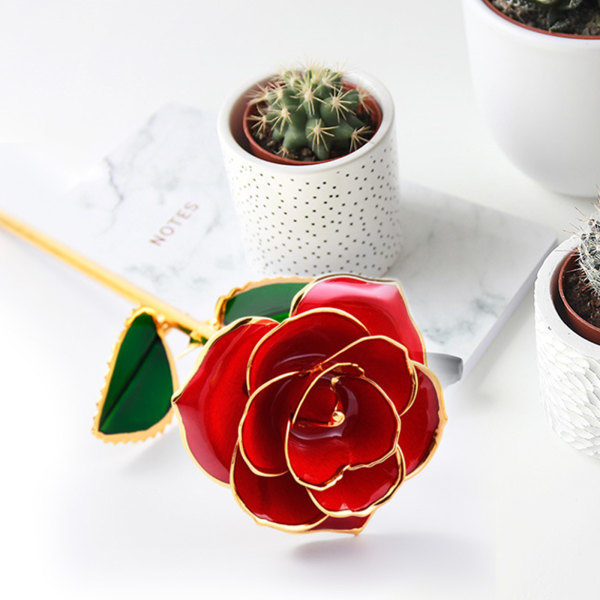 24K förgylld gulddoppad ros Torkad blomma Kit med presentförpackning och Dispaly Stand Rose red