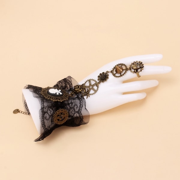 Bronsfingerlösa handskar Gotisk Blommig Spets Steampunk Armband Ring