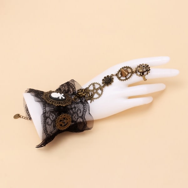 Bronzing fingerlösa handskar Gothic Floral Lace Steampunk Armband Ring