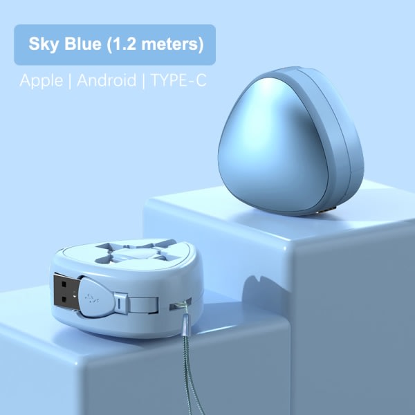 3 i 1 120W 6A hurtiglading kabel Inntrekkbar Mirco USB Type-C Blå