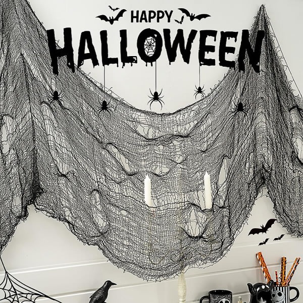 76x183 cm jättespindelnät svart och vitt garn gasbind dekoration hembar spökhus skrämmande fest skräckscen rekvisita grå