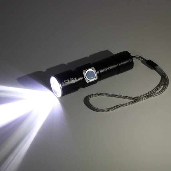 Ultra-stærk USB-opladelig LED-lommelygte med strålefokus og zoom