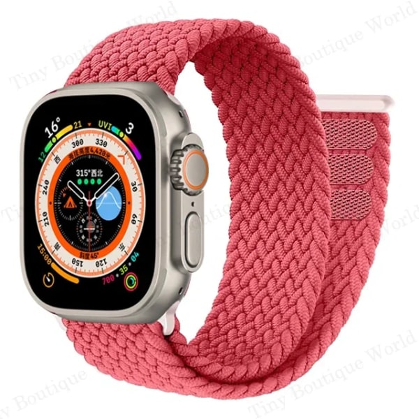 Flettet Solo Loop til Apple Watch Ultra rem 49mm 45mm 41mm 44mm 40mm 42mm rem armband iWatch serie 9 7 SE 8 6 5 4 3 rem Bright Pink Bright Pink 42-44-45-49mm-L