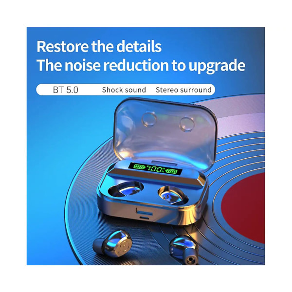 Bluetooth trådlösa hörlurar Stereo LED-display In-ear Touch Control Öronsnäcka Svart
