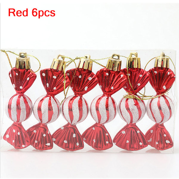 6 st/kartong godisform hängande prydnader julgran DIY Ornam Röd onesize Red onesize