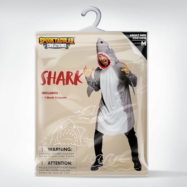 Voksen mænds haj kostume til Halloween, kostumefest, trick or treat, cosplay fest Gray S