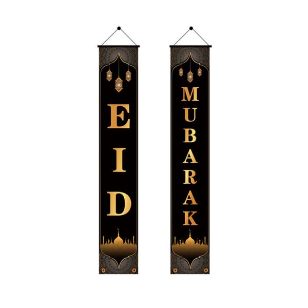 2 stk./sæt Eid Mubarak Veranda Banner Ramadan Kareem Moské Forhængsdør Flag Hængende Skilt Islamisk Muslimsk Fest Dekoration - 7