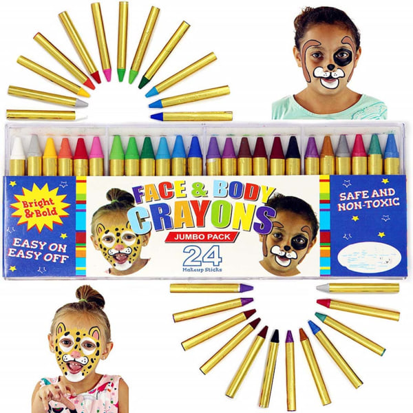 24 farver Säkerhed Ansikts- og kroppssminkning Kritor Tvättbara pigmentfarver for scenuppträdande Cosplay-festtilbehør for barn