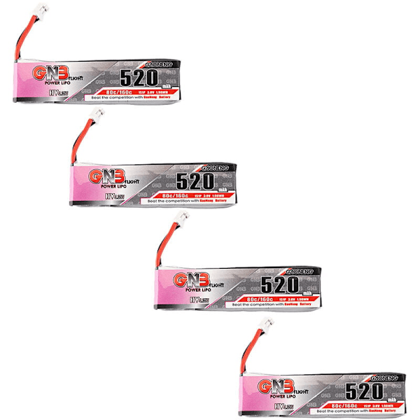 Gaoneng 3.8V 520mAh 80C Lipo Batteri PH2.0 til Tinyhawk, 4 stk.