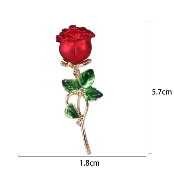 Rose Blomma Brosch Emalj Löv Bröstnål Dekorativ Blommig Lapel Pin för Kvinnor Fest Bankett Bröllop, röd 1, 5,7*1,8cm