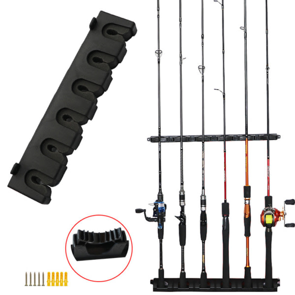 Fiskestangsholder 6-stavsholder Vertikal stangholder Veggfeste svart en one size