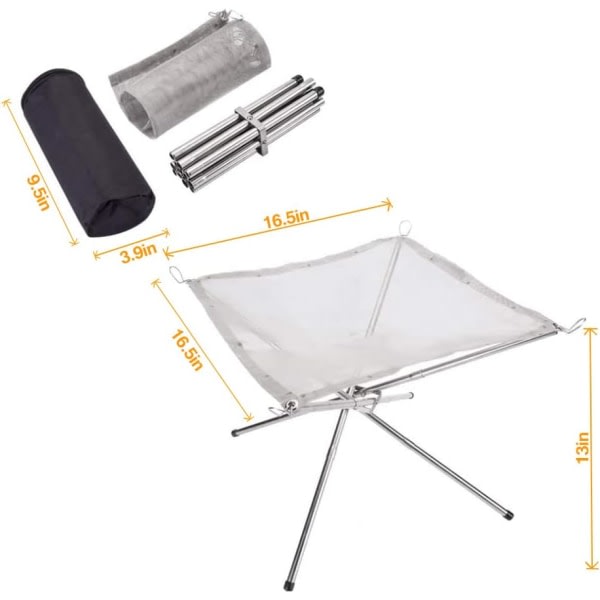 Vikbar utomhuscamping eldstad 304 Rostfritt stål Mesh Öppen spis Picknick lägereld Eldstad Vedeldning 41.5*41.5*34cm