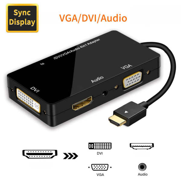 HDMI-jakaja HDMI-, DVI- ja VGA-äänenmuuntimella kannettaville tietokoneille, PC-laitteille ja tietokoneille