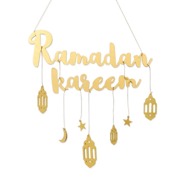 Eid Ramadan dekoration trævægophæng Ramadan Kareem Moon Star vedhæng guld