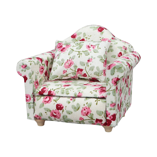 Landstil Armlenestol Mini Sofa Dukkehus Miniatyr Sofa og Sett Tre Simulering Møbler Jenter Favoritt Gave Pink floral