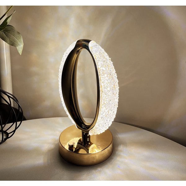Krystallampe, lille bordlampe til soveværelse stue guld