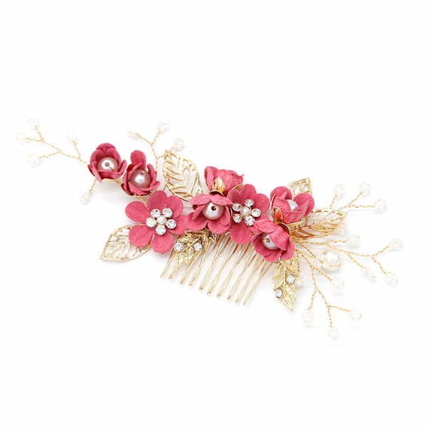 4 st Brudhåraccessoarer Bröllop Hår Sidokam Pärlblomma Hårklämmor (Rosy)