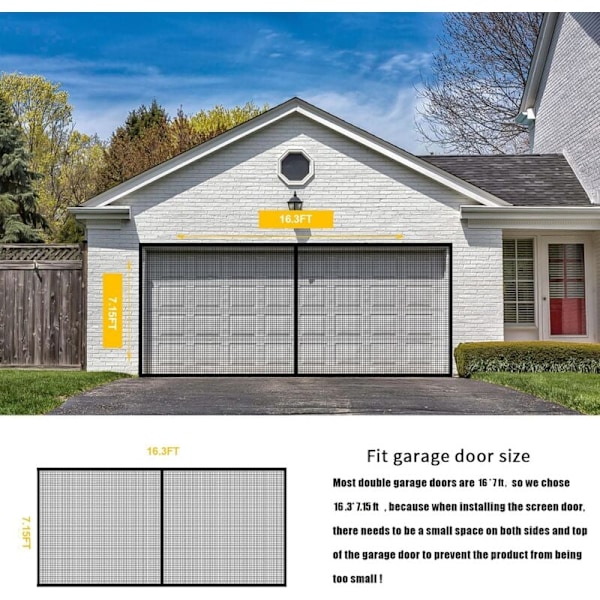 Magnetisk garageport skærm forstærket glasfiber håndfri 244x213 cm til 1 bils garage