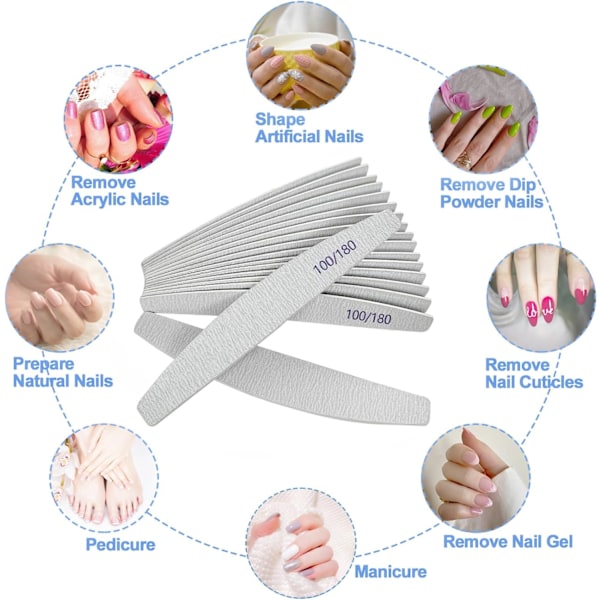 Neglefile (50-pak), 100/180 Grit Træ Emery Board Neglefil Dobbeltsidet Træ Emory Fingernegl File til Naturlige Negle