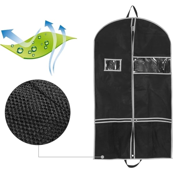 2-pak 43 tommer plaggposer til opbevaring Rejser Nonwoven-stof Kjole Taske Dragtpose Plagpose med 2 store mesh Cover Dragtovertræk
