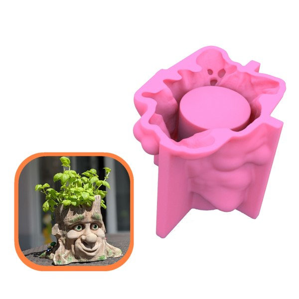 Blomsterpotte Form 3D Mand Ansigt Træstub Cementform Sukkulenter Håndlavede Håndværk Hjem Have Dekoration Værktøjer