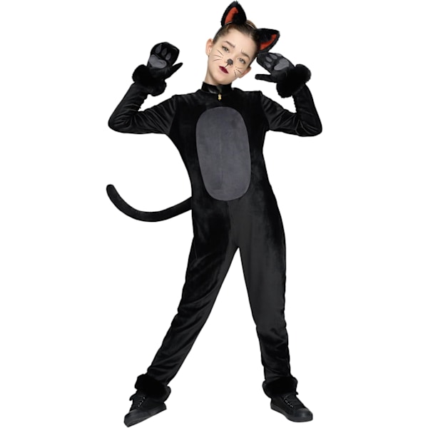 Svart Katt Kostym för Flickor, Svart Katt Plysch Kostym, Svart Katt Halloween Kostym för Flickor, Halloween, Cosplay, Fest, Rollspel (Small (5-7 År)) Medium (8-10 yrs)