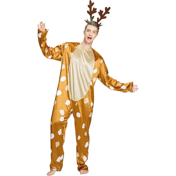 Voksen ren kostume julehjort fin kjole outfit kvinder mænd dyrekostume med gevir hovedbånd Male deer XXL