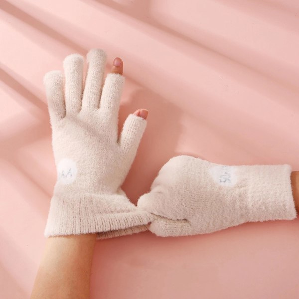 1 par Kvinner Herr Varme Vinter Touch Hansker Stretchstickade Vantar Rose Red B