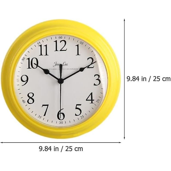 Tyst väggklocka - rund gul väggklocka Icke-tickande väggklocka Batteridriven kvartsklocka 9 tum