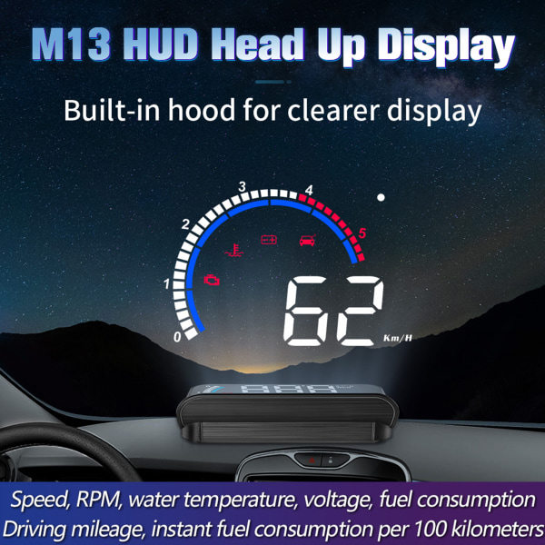 Universaalinen bil HUD Head Up Display - Digitaalinen OBD-nopeusmittari, jossa nopeustesti, jarrujen ylinopeushälytys ja näyttö ajoneuvoille