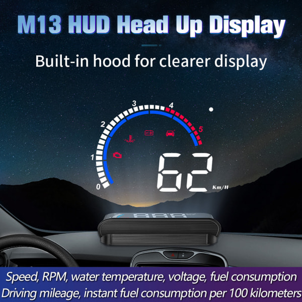 Universal bil HUD för Head Up Display Digital OBD Hastighetsmätare med Speed ​​Up Test Broms Överhastighetslarm Display för fordon
