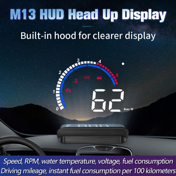 Universell bil HUD för Head Up Display Digital OBD Hastighetsmätare med Speed Up Test Broms Overspeed Alarm Display för fordon