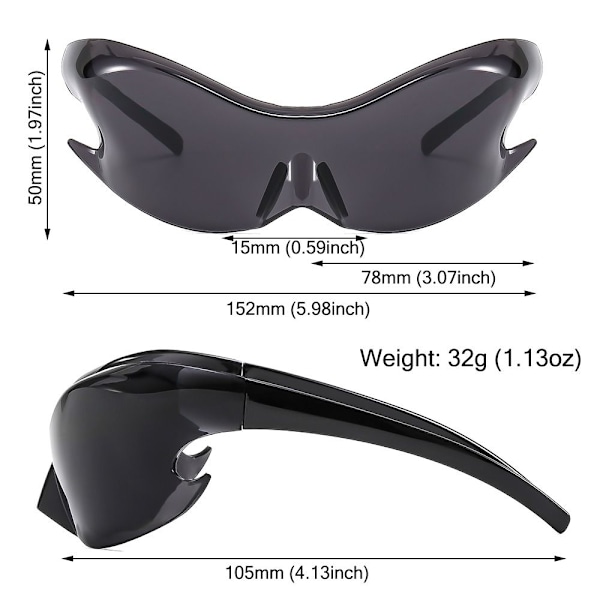 Y2K Sport Punk Solglasögon Retro Steampunk Shades UV400 Glasögon Mirrored Red