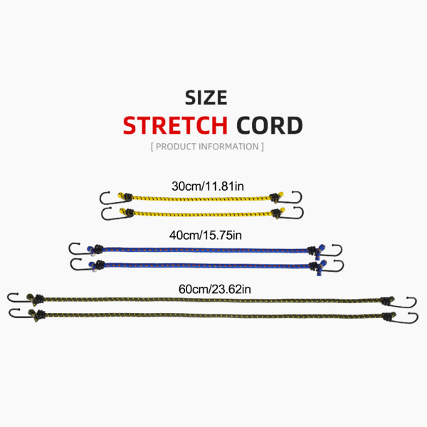 6 stk. elastiske bungee-snører, bærbare, gjenbrukbare, fleksible