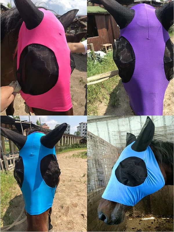 Hestefluemaske, fluemaske for hester med ører, glatt og elastisk
