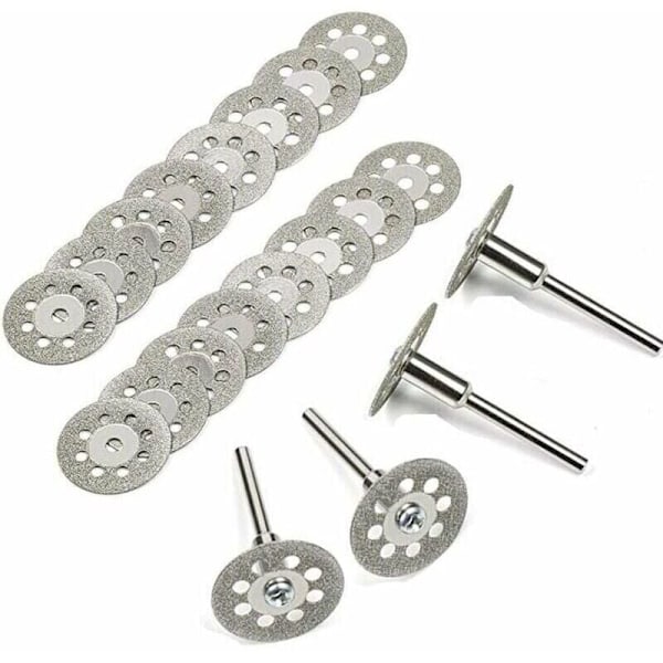 Diamantskæreskive, 20 stk. 22 mm Mini Diamantskæreskiver med 4 stk. Dornskafter til Roterende Skiver til Roterende Værktøjer Glas Ædelstene Skæreskiver