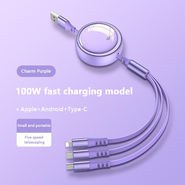 Uppotaittuva 100W USB C -kaapeli Pikalaturikaapeli Tyyppi C Violetille
