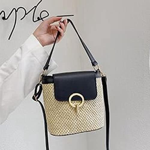 Små halmväskor för kvinnor sommar crossbody-väskor damer resehandväskor och plånböcker kvinnlig axel enkel väska brun black