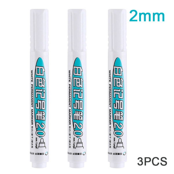 1/3st 2mm Olieholdig Hvid Tuschepen Graffiti Pen Vandtæt Permanent 3PCS