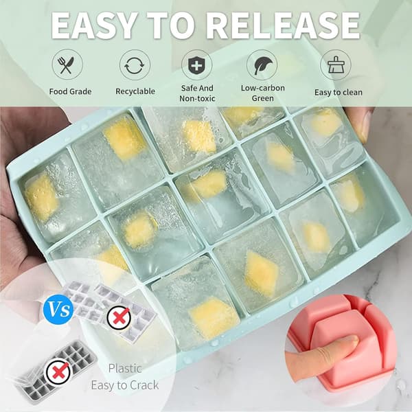 3 Pcs Silicone Ice Cube Trays, Square Ice Cube Tray with Lid, Reusable Ice Cube Molds for DIY Cold Drinks. (Small Ice Cubes, Quantity, 15)