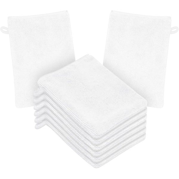 8-pack Mikrofiber Kroppstvättvantar, 15 x 20 cm, Återanvändbara Mjuka Duschtvättvantar i Vit White