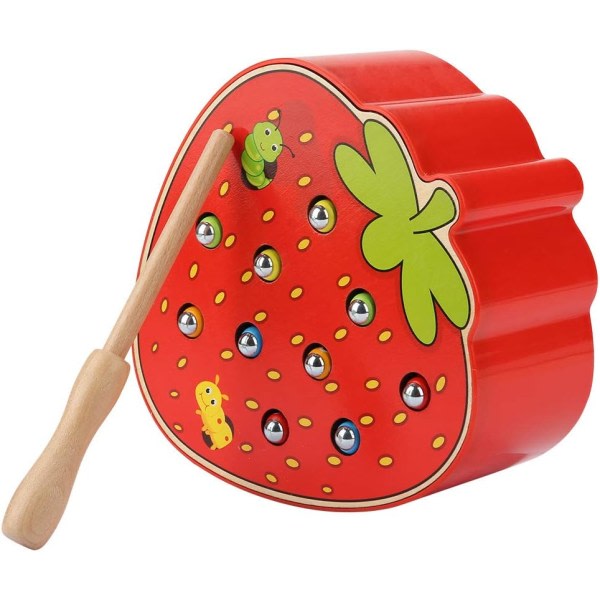 (Strawberry) 1st Baby Catch Game, magnetiskt bord Fruktform Trap Game Pussel Inlärningsspel Interaktivt brädspel Leksak Födelsedag Julklapp
