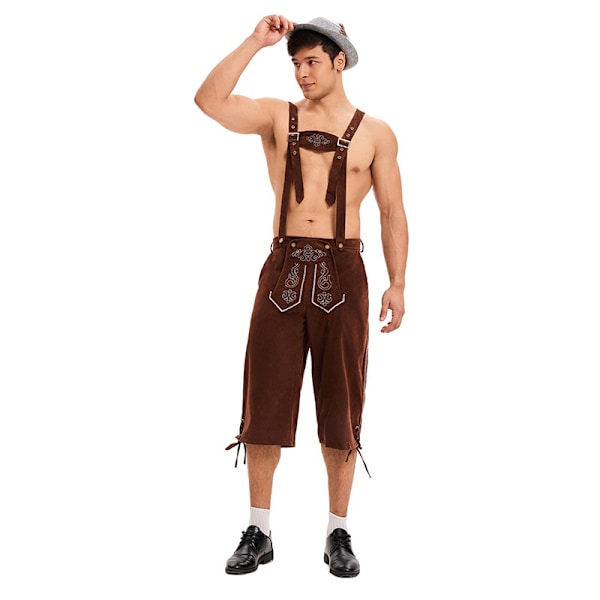 München Oktoberfest Kläder Herrarnas Rutig Skjorta Overaller Dräkt Scenframträdande Kläder Single pants (brown) XXXL