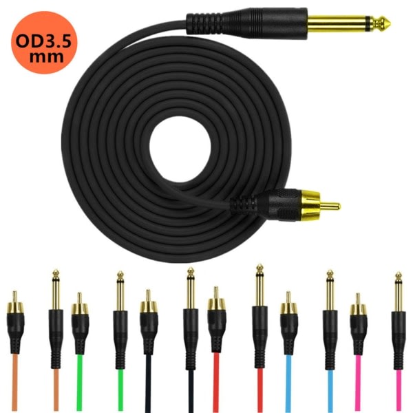 RCA Linje Gullbelagt Kontakt 6.35mm Hann til RCA Hann Tatoveringsmaskiner Kabel Strømforlengelseskabel OD3.5 Svart