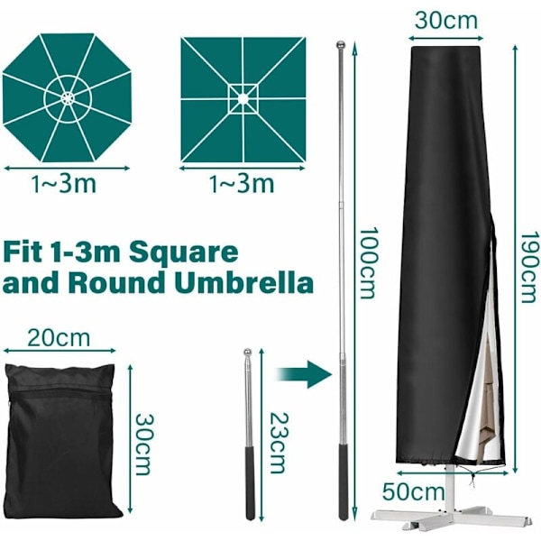 Parasollskydd för parasoll, 210D Oxfordtyg utomhus skyddande presenning, vattentätt anti-UV-skydd (1905030cm)