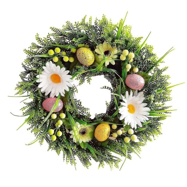 Påskekransdekorasjon blandede blomster og grønne blader krans for ytterdøren innendørs veggvindusdekorasjon 40cm 40cm