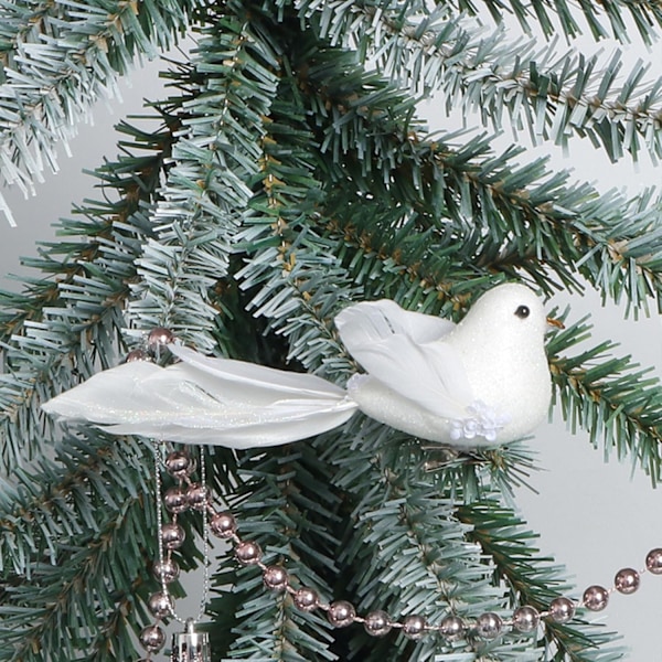 5,5 tum vita jul fåglar, glittrande konstgjorda fåglar med klämmor för hantverk och dekorationer (6/12 st) 12 white birds