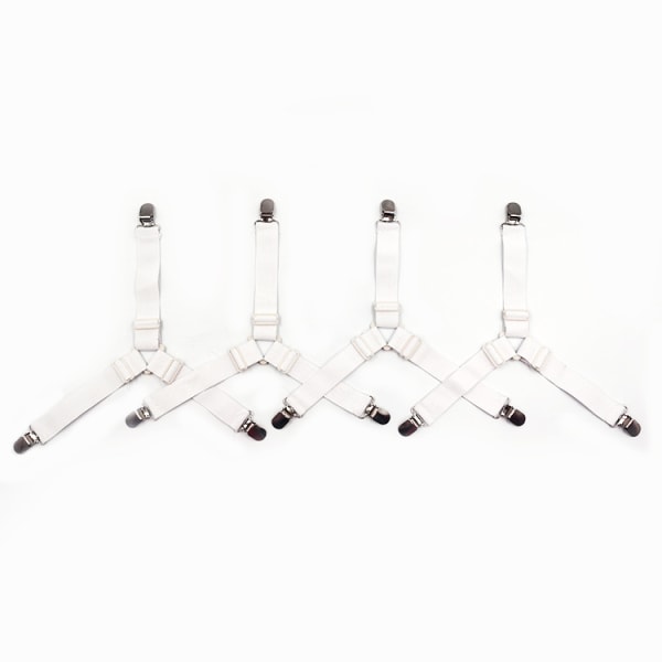 4 st Triangel Sängklädesfästen 3-vägs Justerbara Klämmor Hållare Elastiska Fästen Grepp Suspenderar Passar för Sängkläder, Hållare Sängklädesfästen White 4pcs