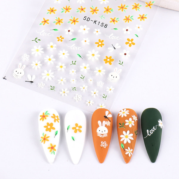 Blommig Nail Art Decal 5D Relief Nail Decal Spring Daisies Nail Art Design Självhäftande Nail Decal Feminin nageldekoration style1