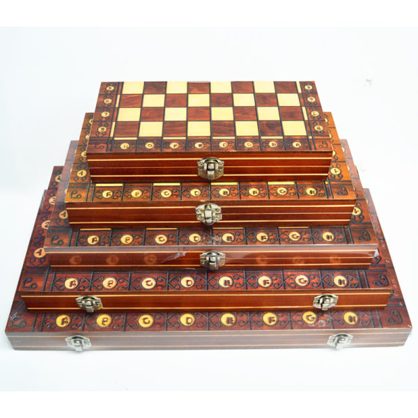 Trä Magnetisk Schack 3 i 1 Set Bärbar Vikbar Pussel Atletisk Brädspel Leksaker W7705H(44CM)